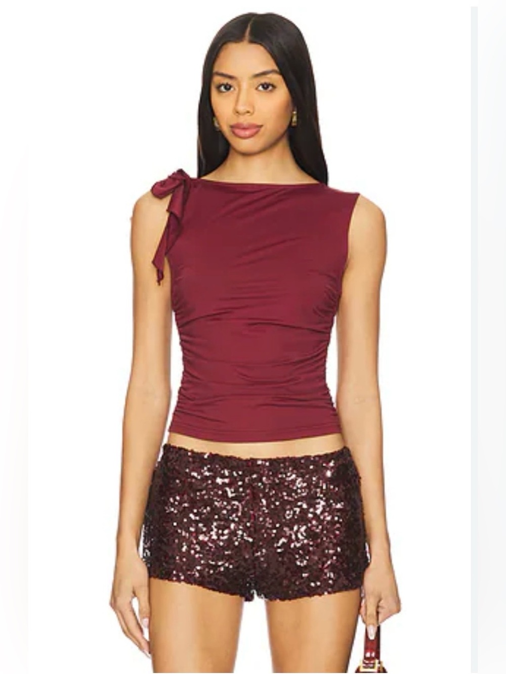 BNWOT Lioness Rendezvous Top Burgundy Wine Side Tie Ruffle – Size Large
